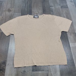Sag Harbor Women's Vintage Short Sleeve Ribbed Knit Blouse Metallic Gold Size XL